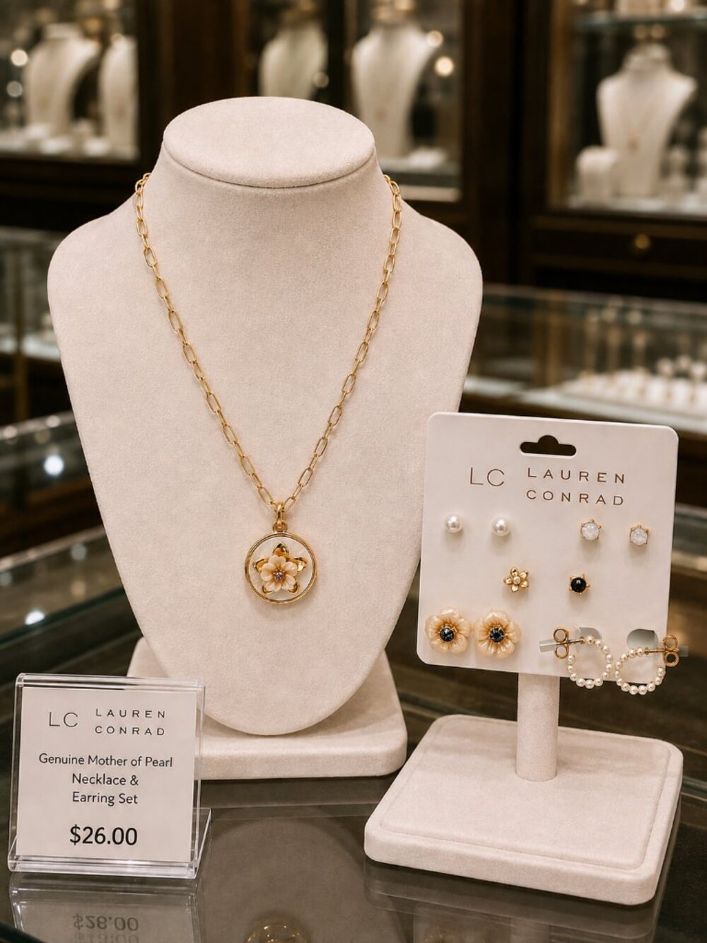 Lauren Conrad Genuine Mother of Pearl Necklace & 10-Pair Earrings Set